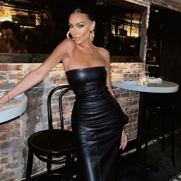 Zara Strapless Faux Leather Midi Dress Size S - Picture 6 of 16